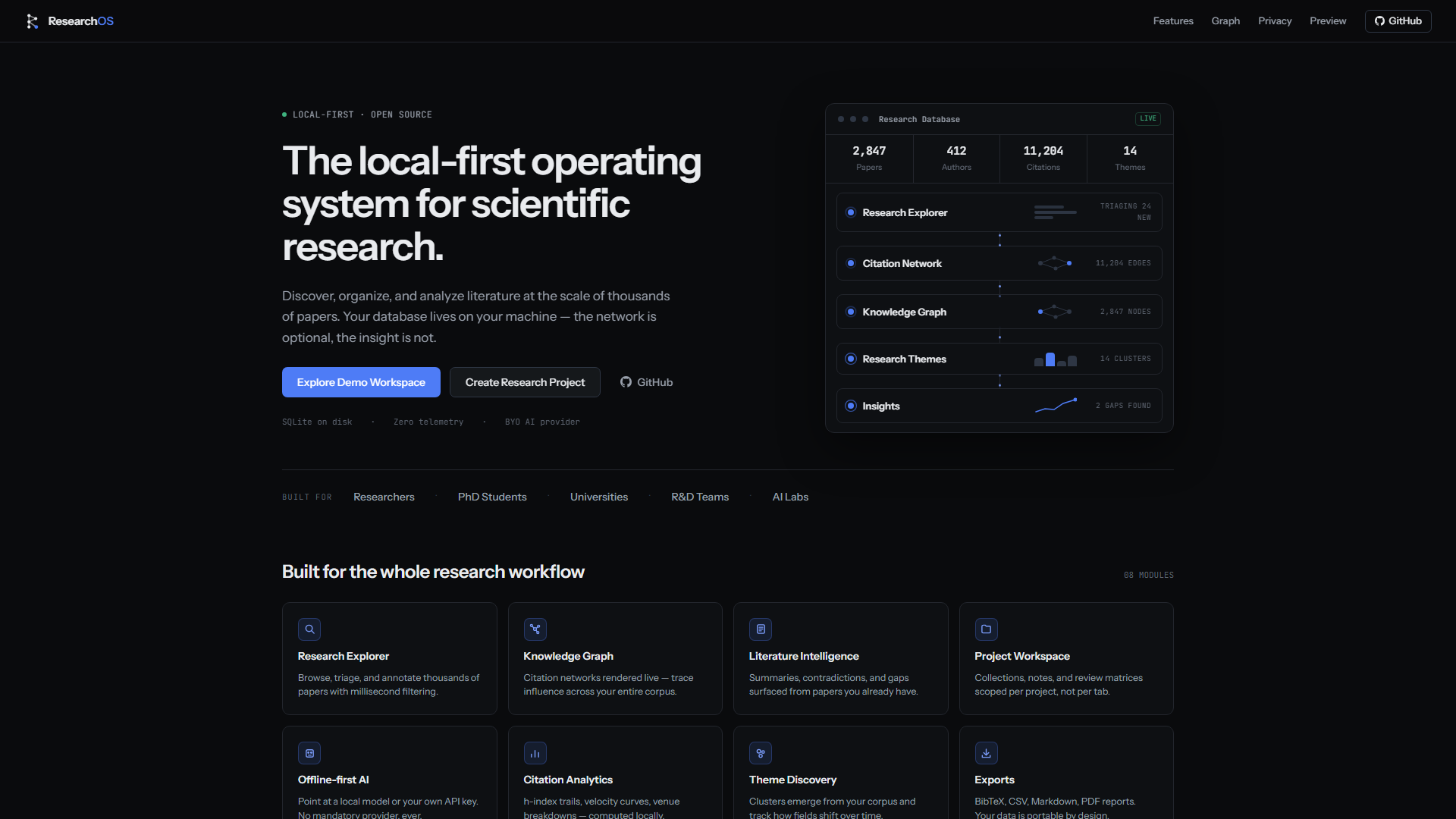 ResearchOS landing page