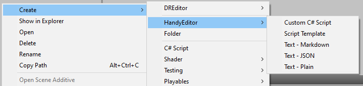 handy editor menu