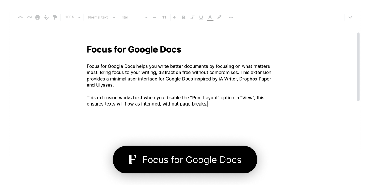 Focus for Google Docs Chrome Extension