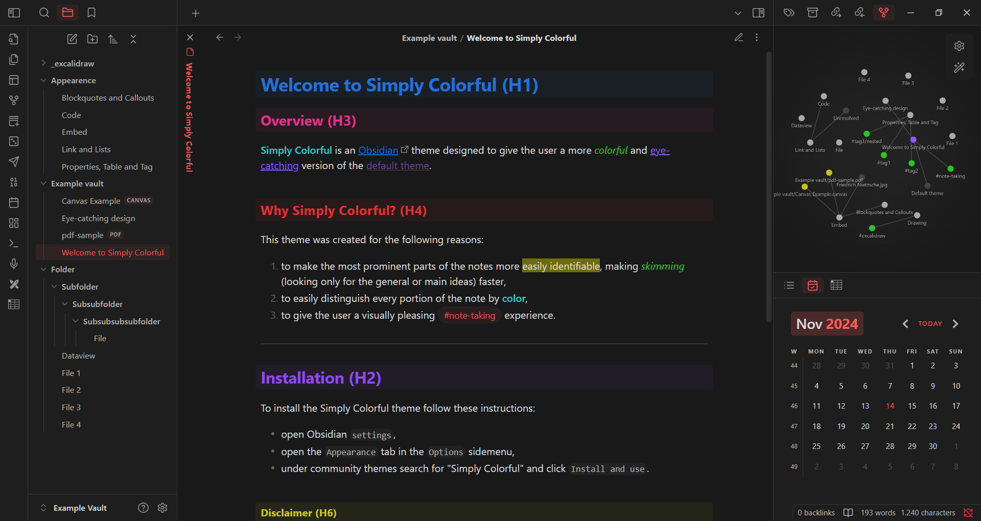 Note example in dark mode