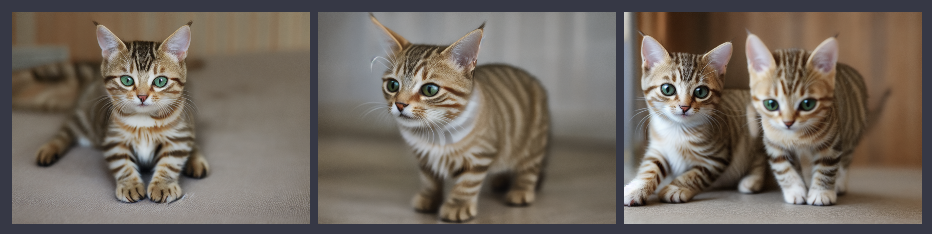 3 images generated using dreamlike-photoreal-2.0 with the prompt, a cute, tabby cat