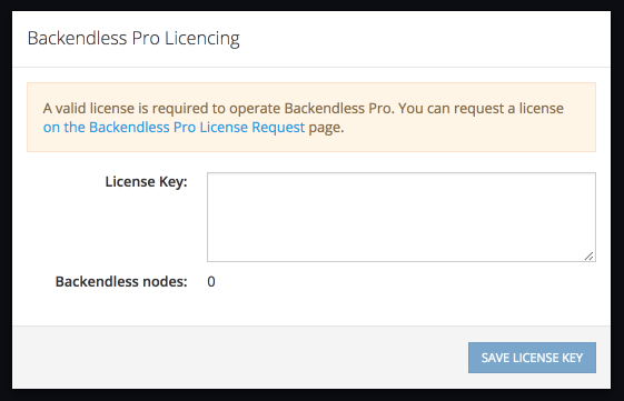 Backendless Licensing Popup