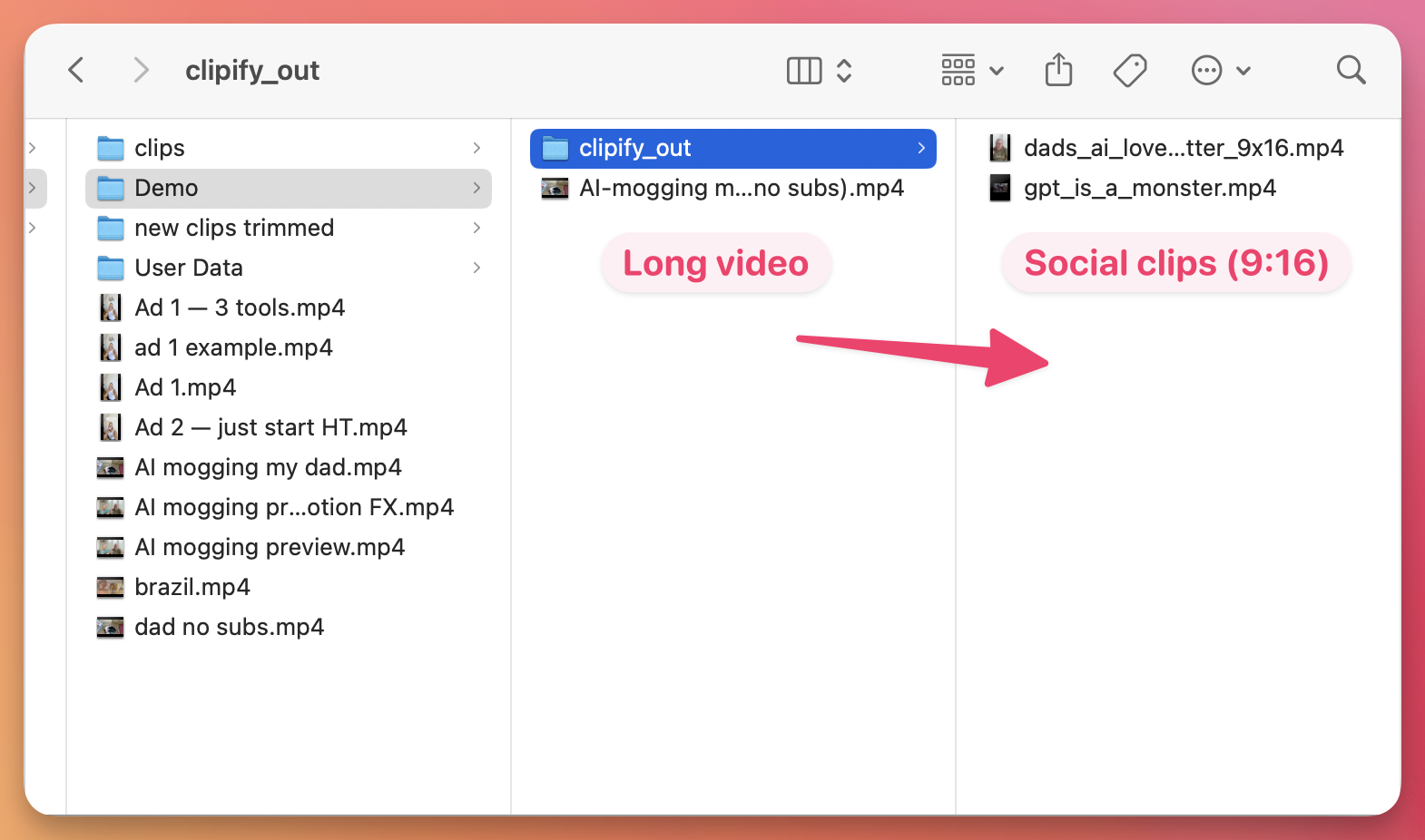 Clipify turns long videos into 9:16 social clips