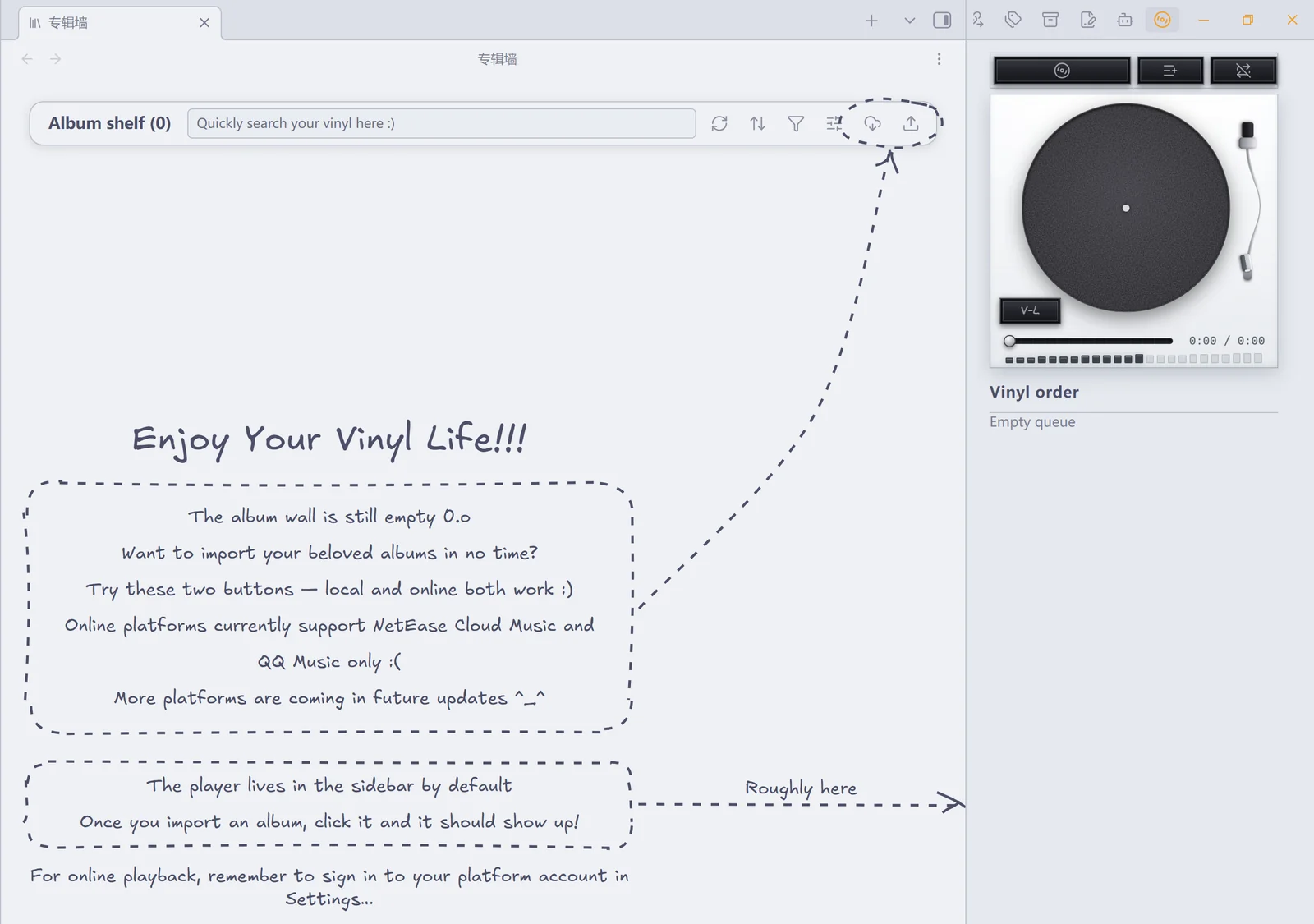 The hand-drawn tutorial on an empty album shelf