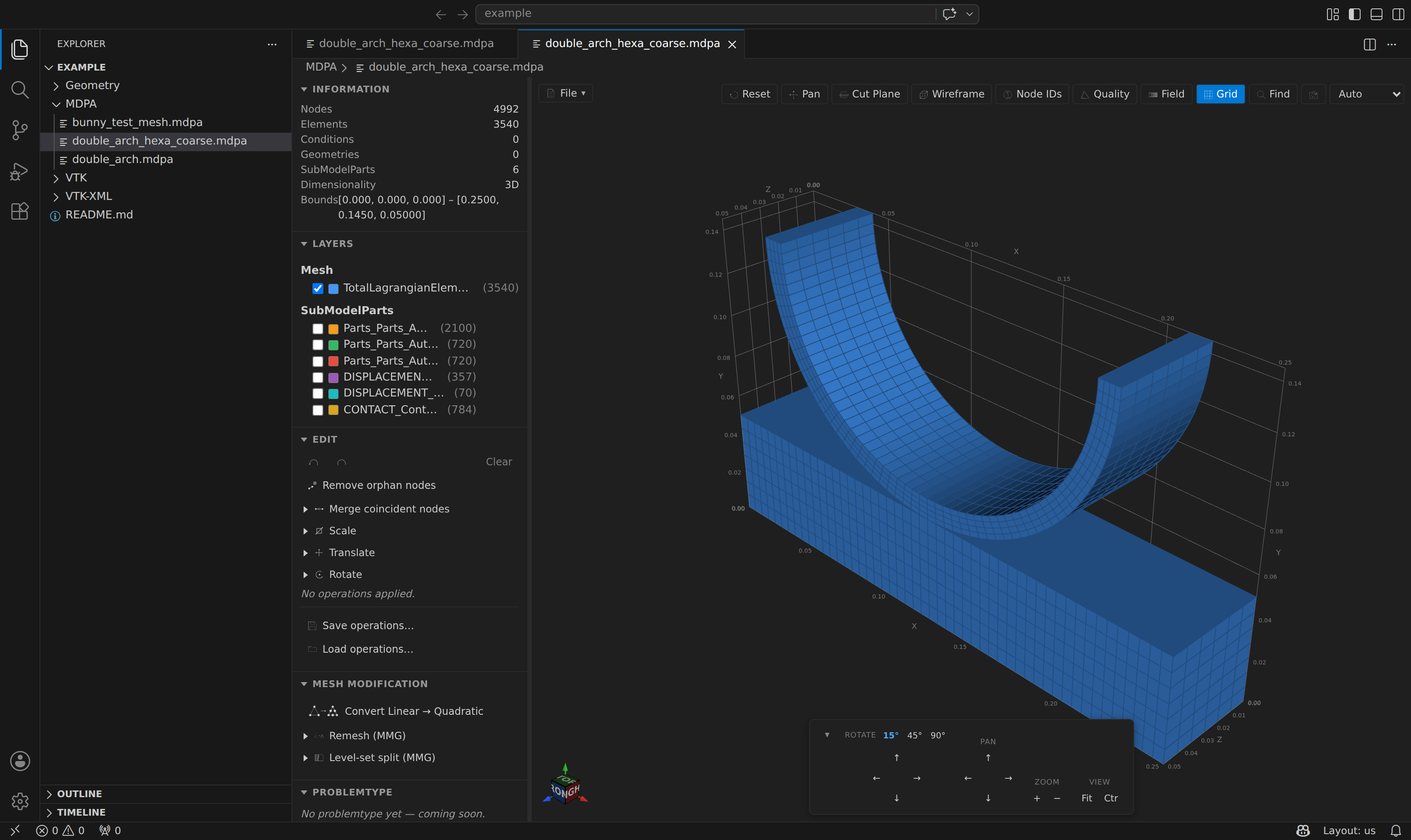 The background grid: a labeled bounding-box with X/Y/Z axes and tick marks around the mesh