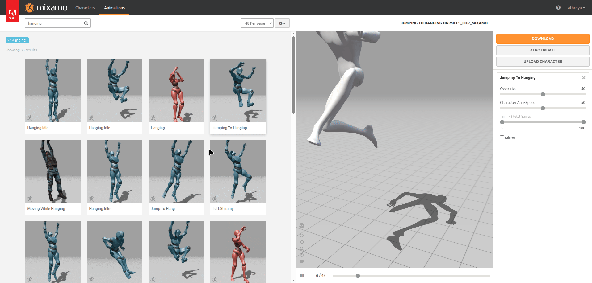 Miles doing a jump to hang animation