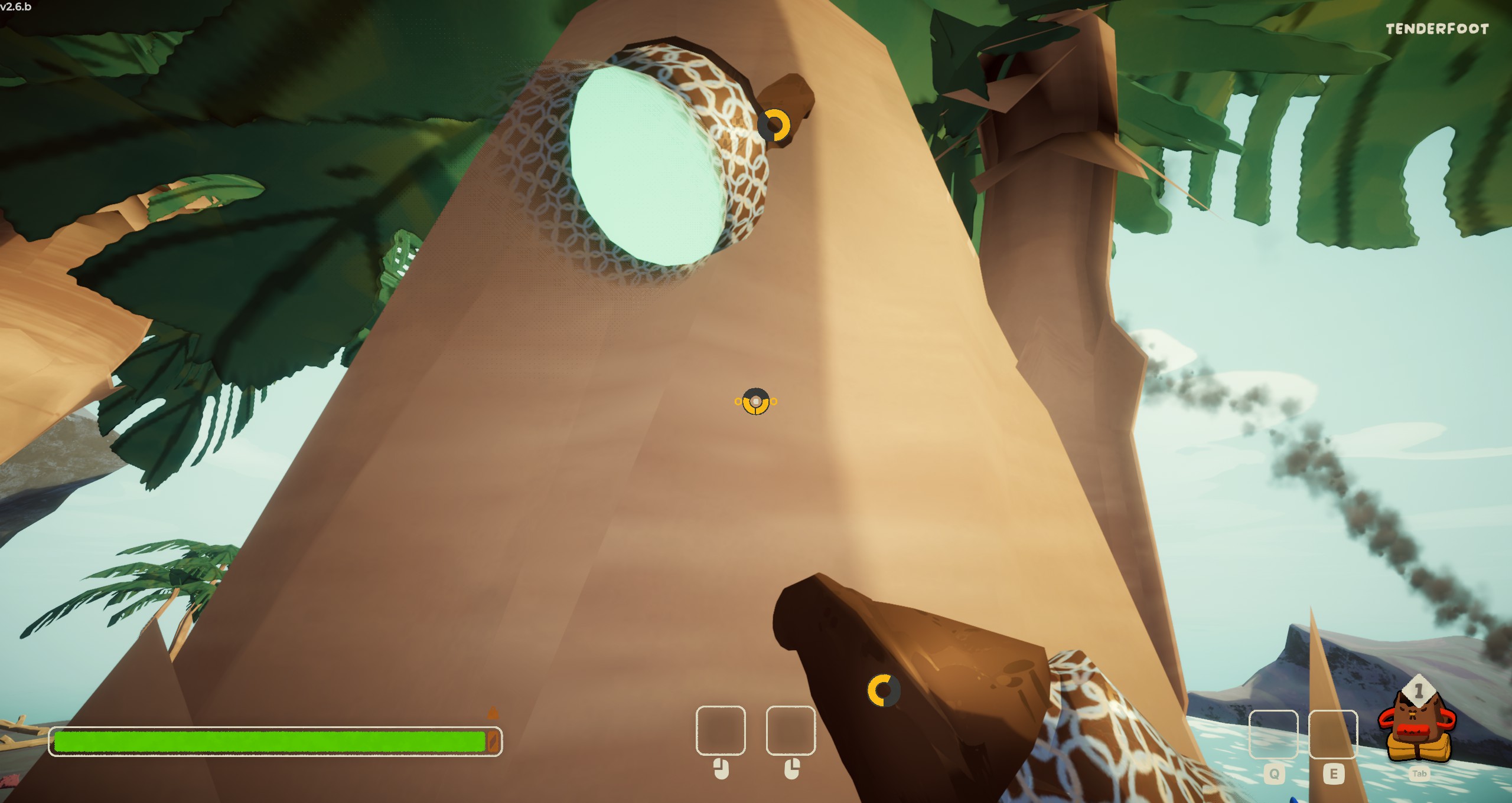 Climbing a palm, a grip ring on each hand
