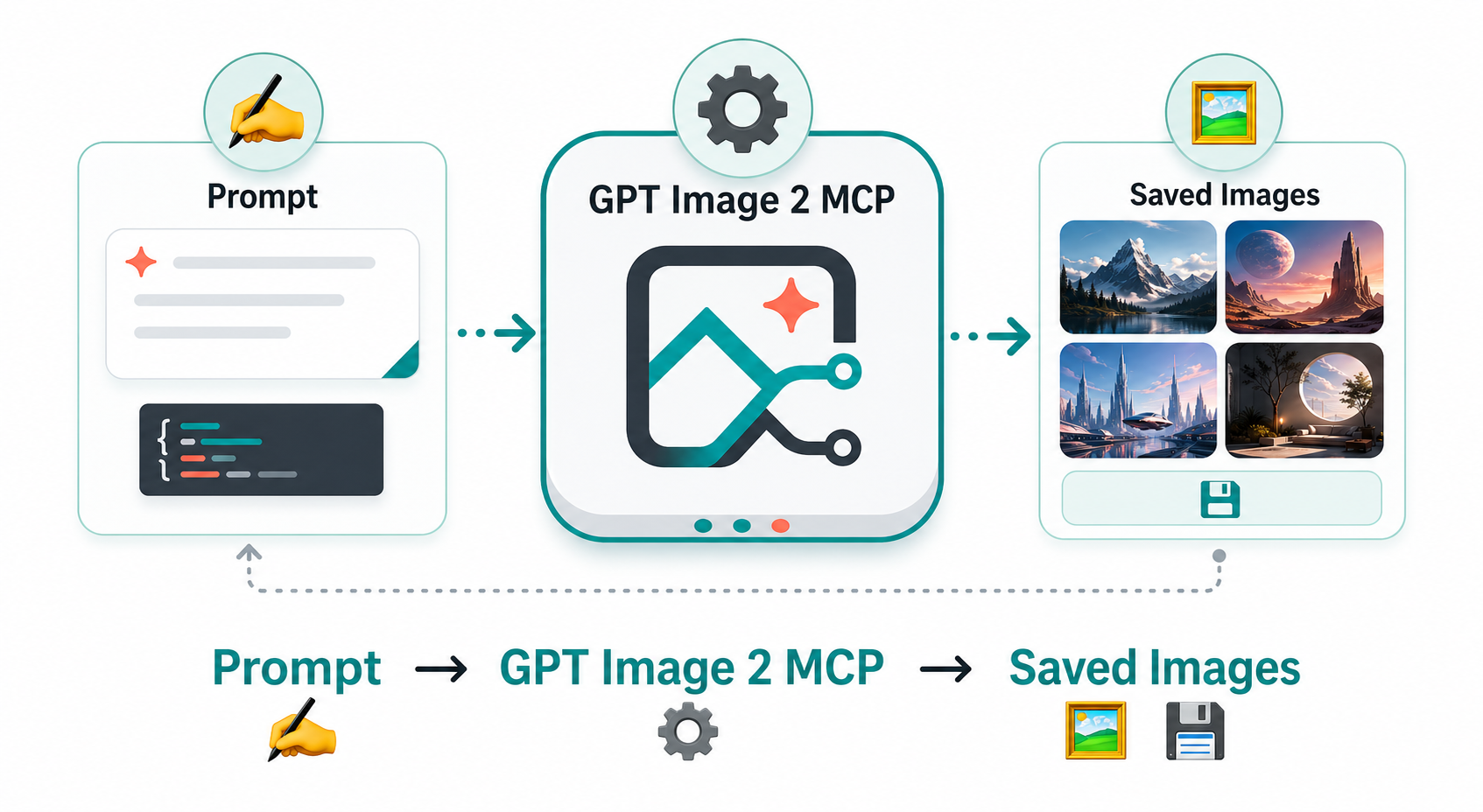 Beginner-friendly flow from prompt to GPT Image 2 MCP to saved images