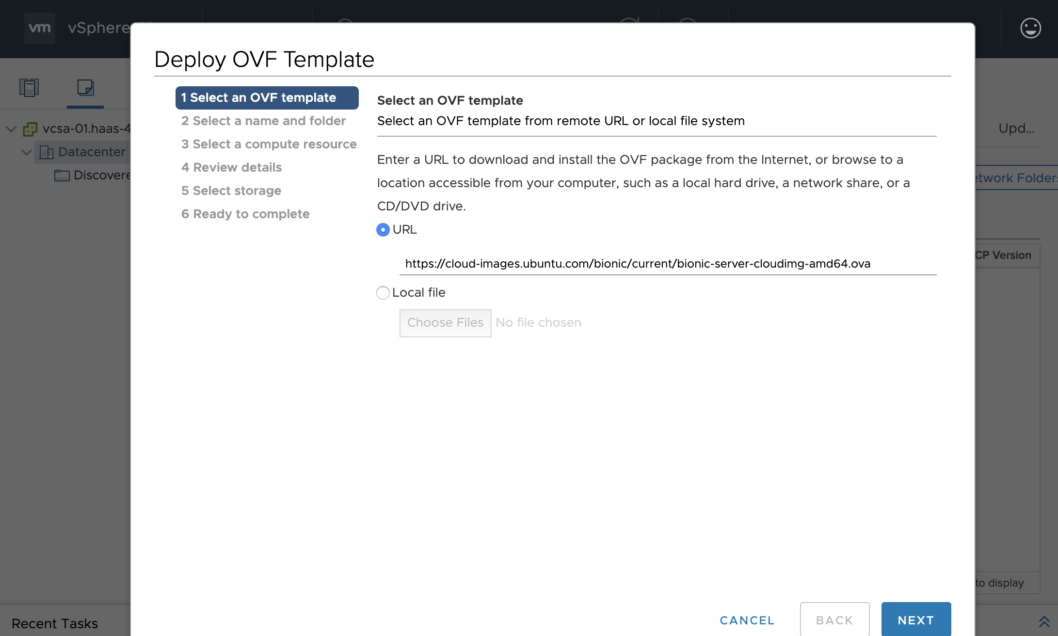 Upload OVF template