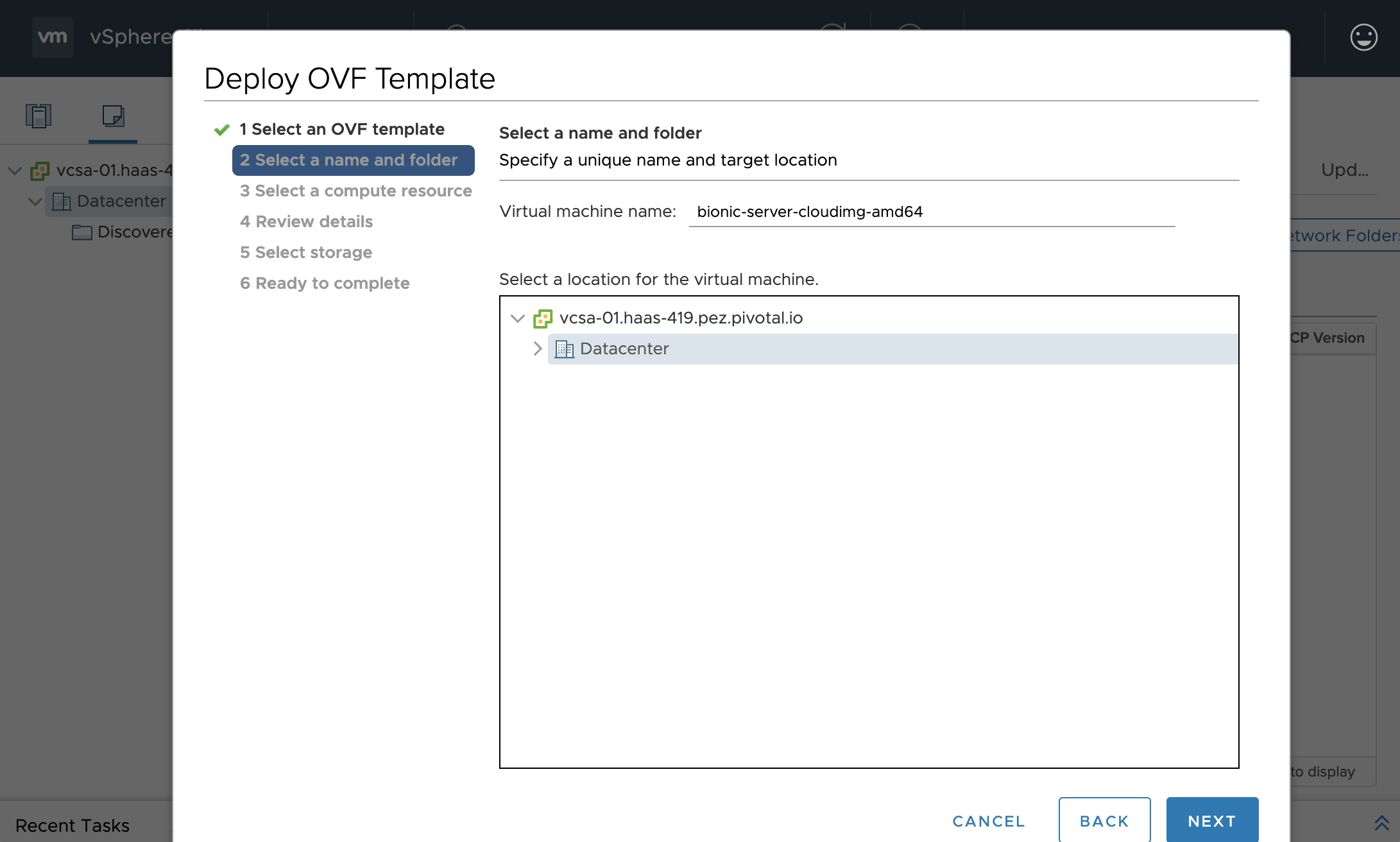 Select OVF template location