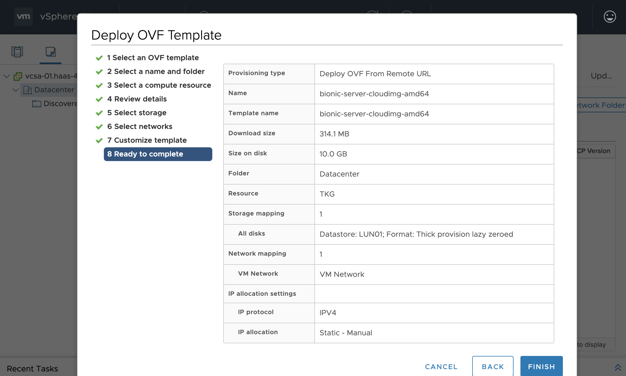 Validate OVF template deployment