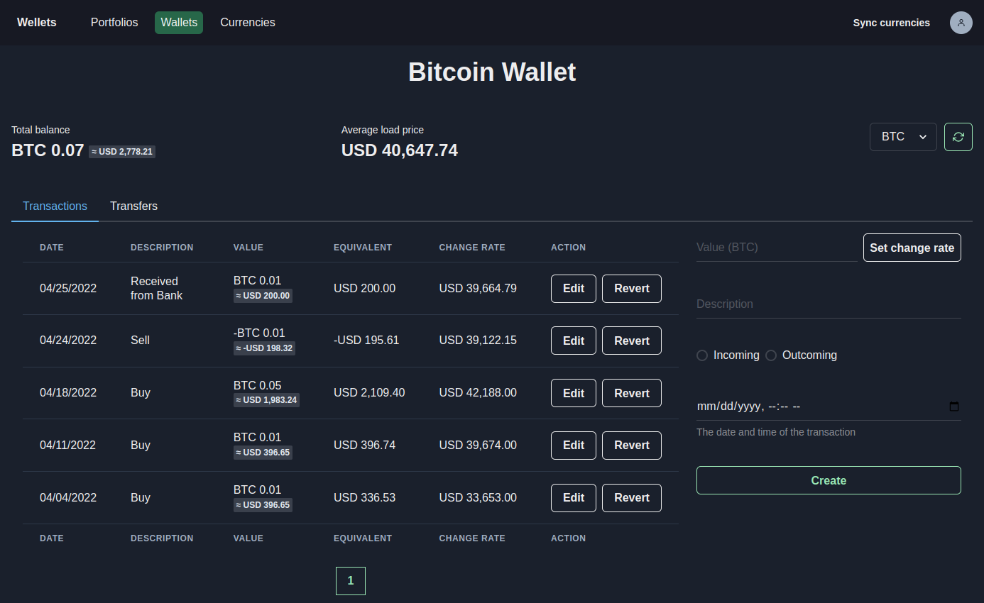 Bitcoin wallet's transactions