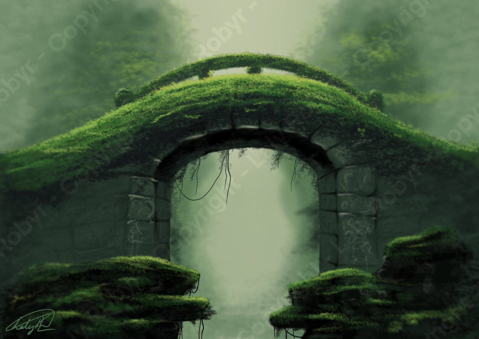 Stone bridge covered with moss