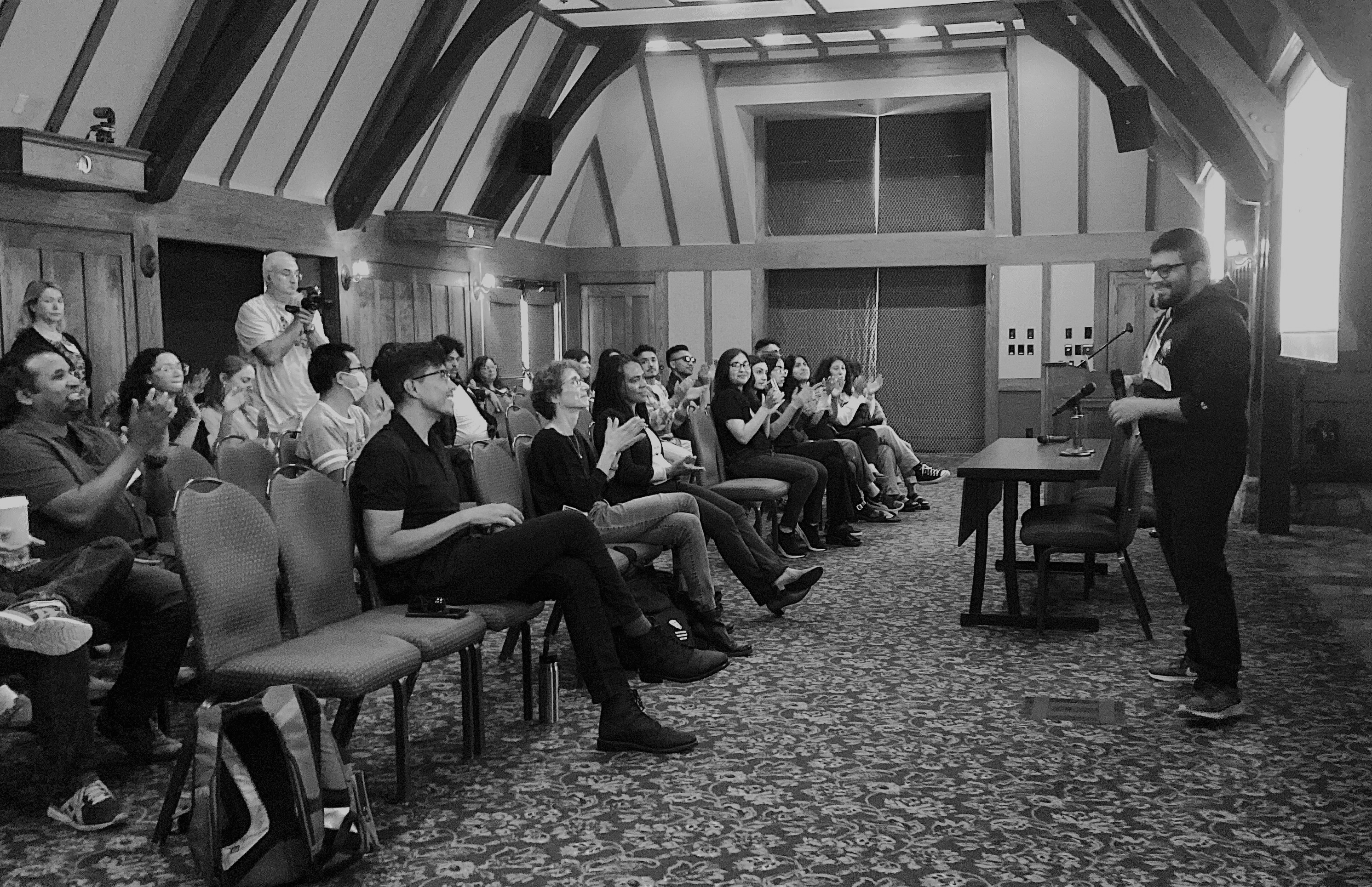 Larry Rodriguez speaking to an audience at the UCLA Lake Arrowhead retreat