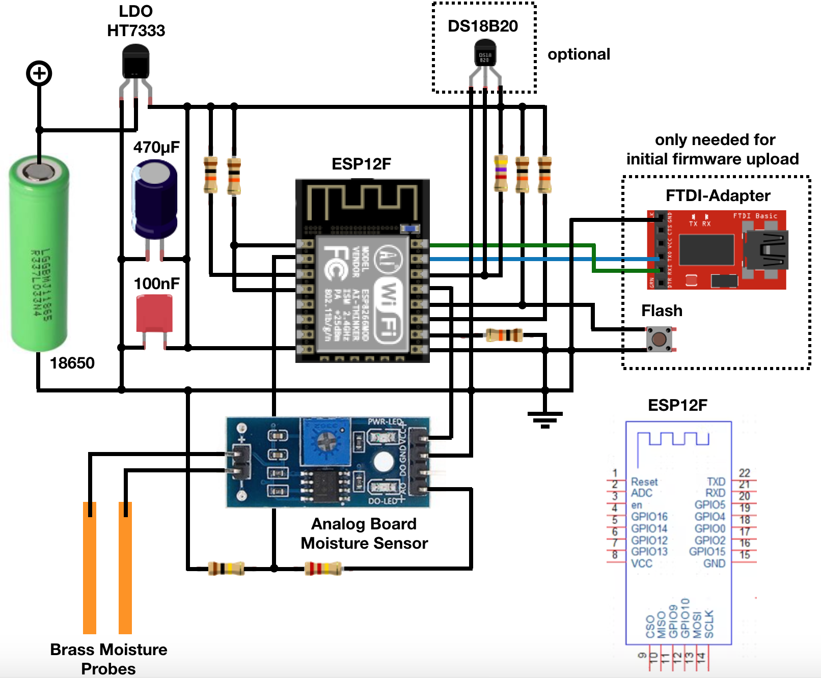 Schematics for ESP8255 Moisture Sensor