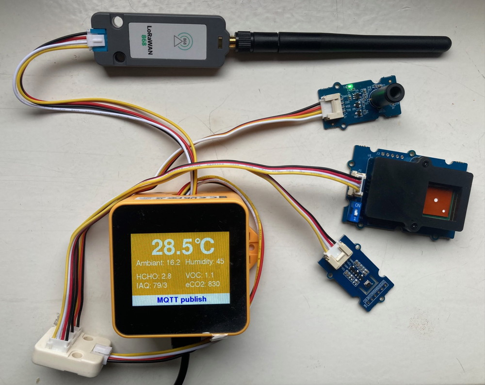 M5Stack
TOUGH module with I2C-Sensors (BME680, SFA30, MLX90614) and LoRaWAN 868MHz unit