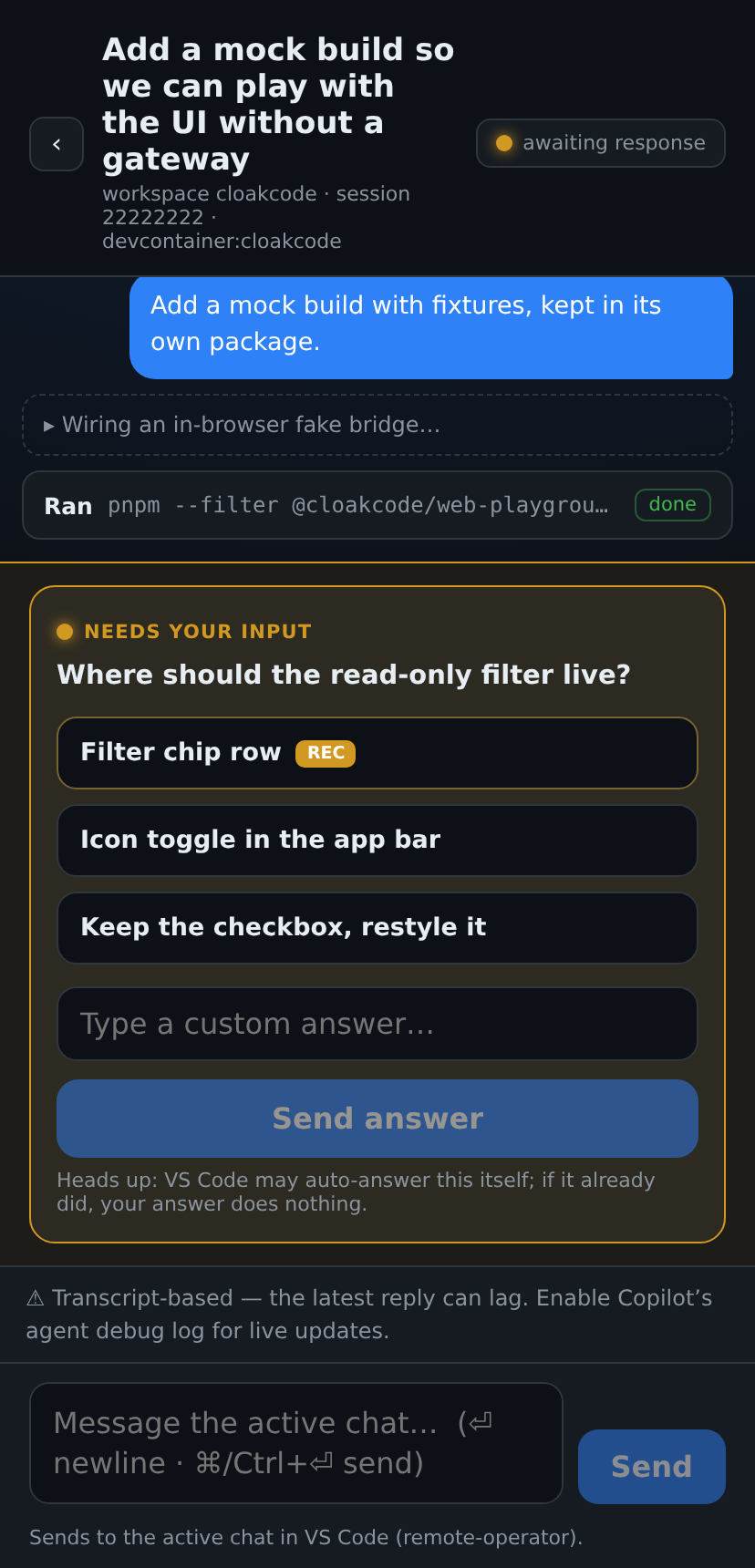 A multiple-choice question from Copilot with a free-text option