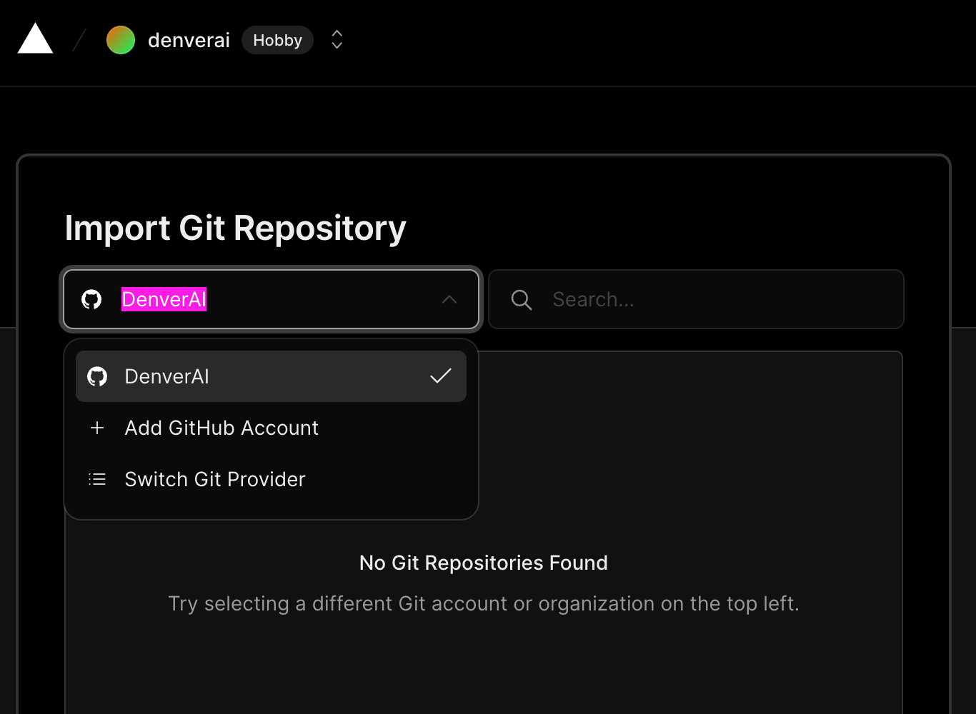 Import Github Account to Vercel