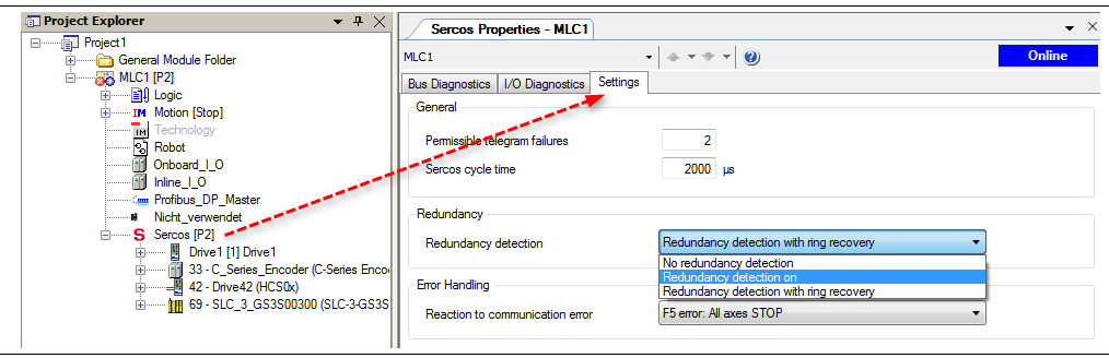 Sercos ring configuration