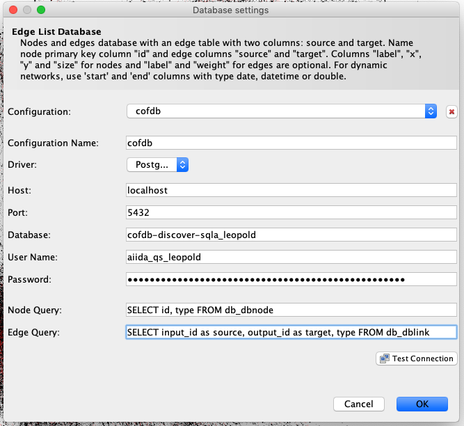 GePhi AiiDA DB connection example