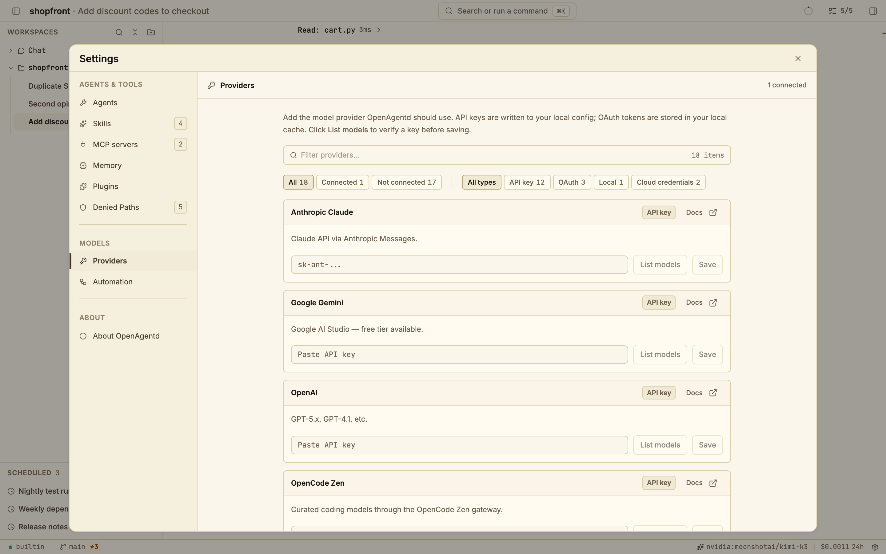 Providers settings