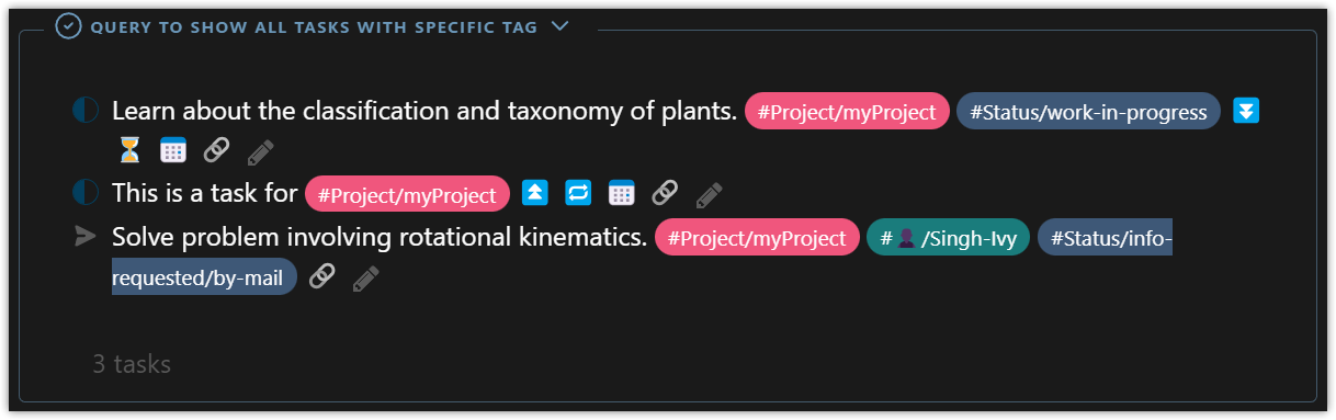 screenshot of a task list