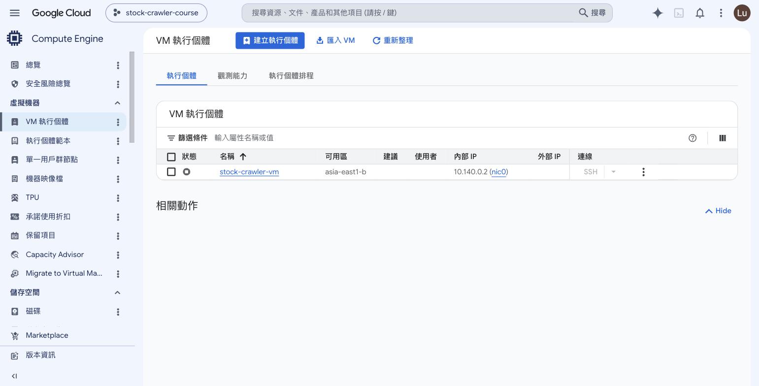 Console 的 VM 執行個體清單