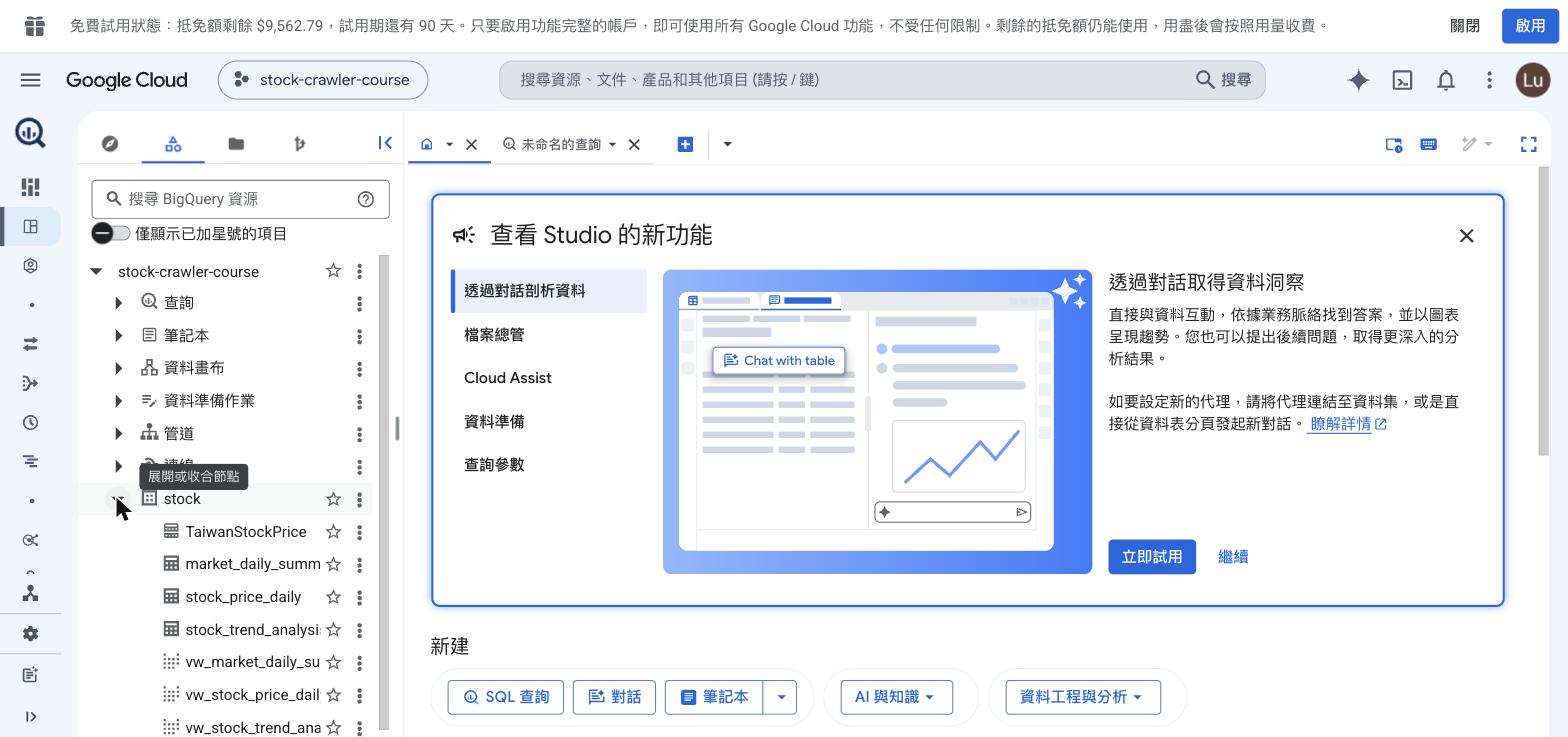 BigQuery 資料集樹
