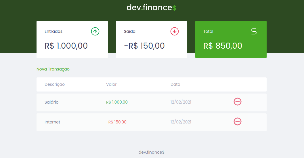 Home-page dev.finances