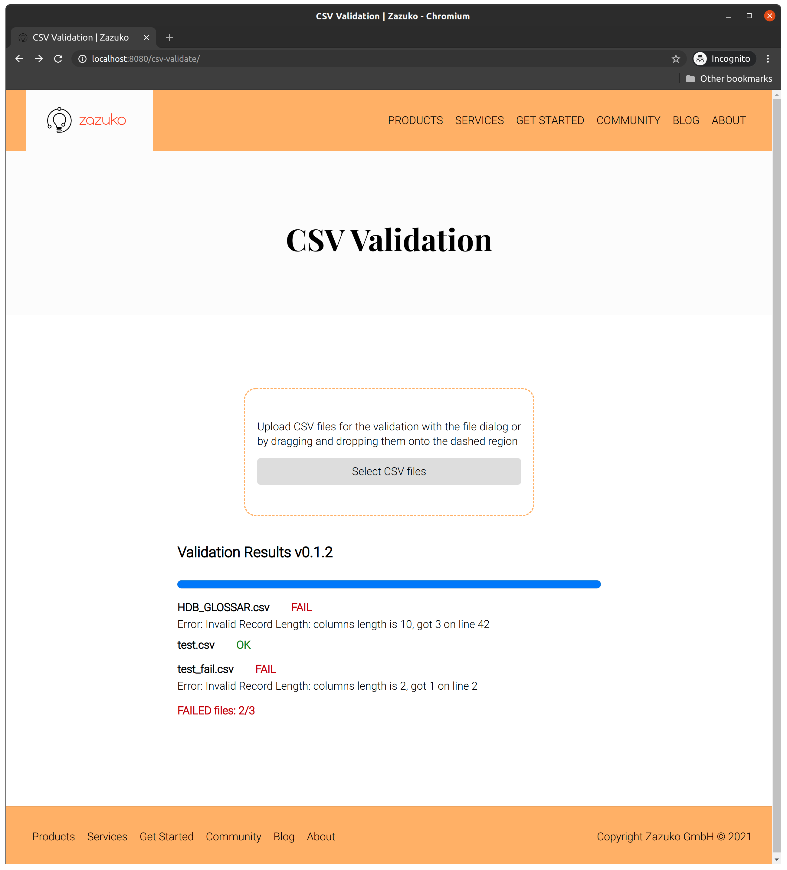 VuePress CsvValidate Component screenshot