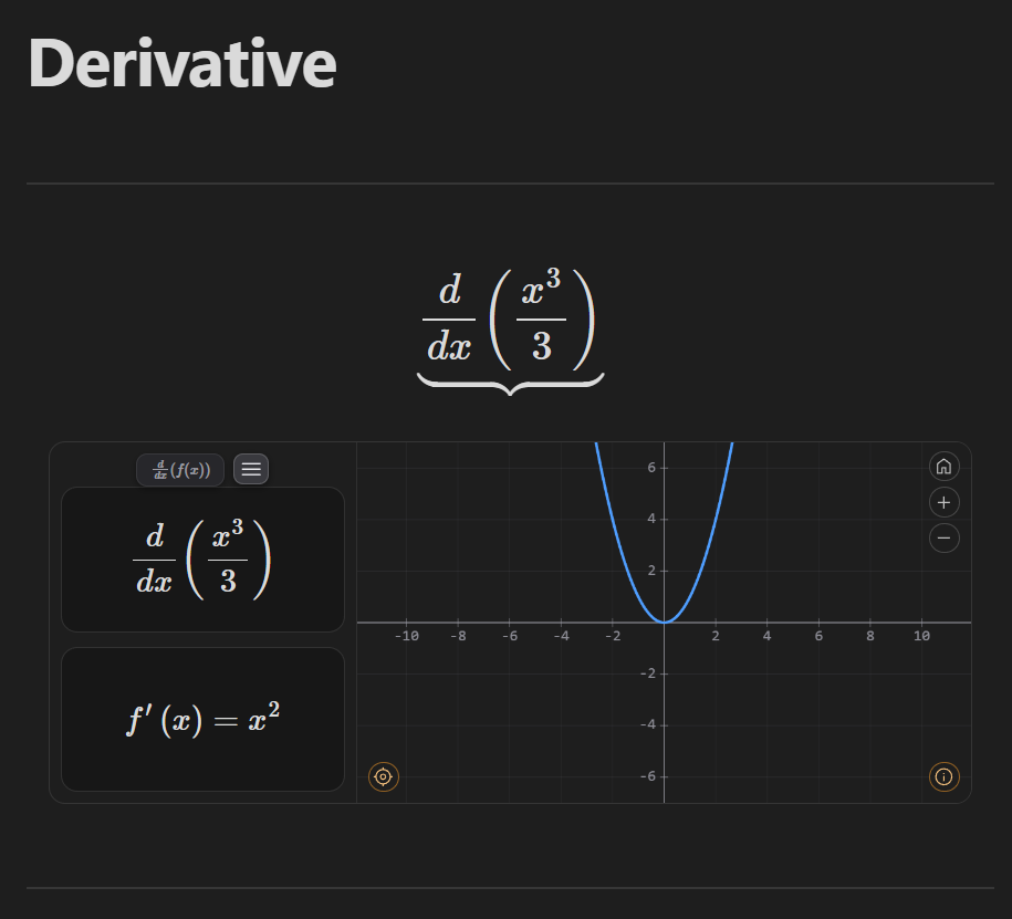 LMath showing the symbolic derivative and its linear graph in a split view