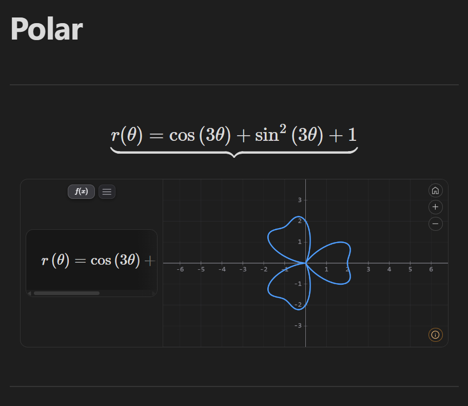 LMath graphing a polar curve with the r of theta notation in the panel