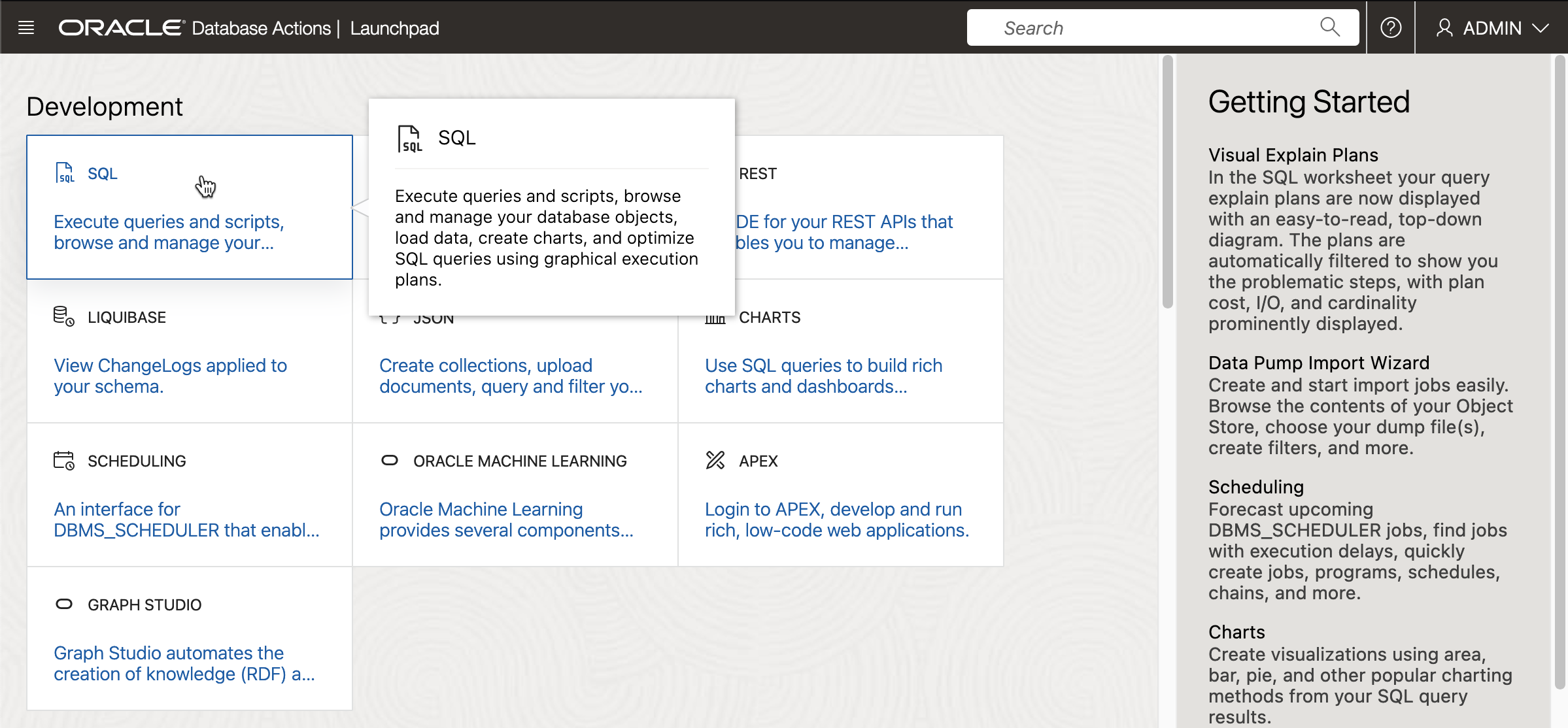 Navigation to "SQL"