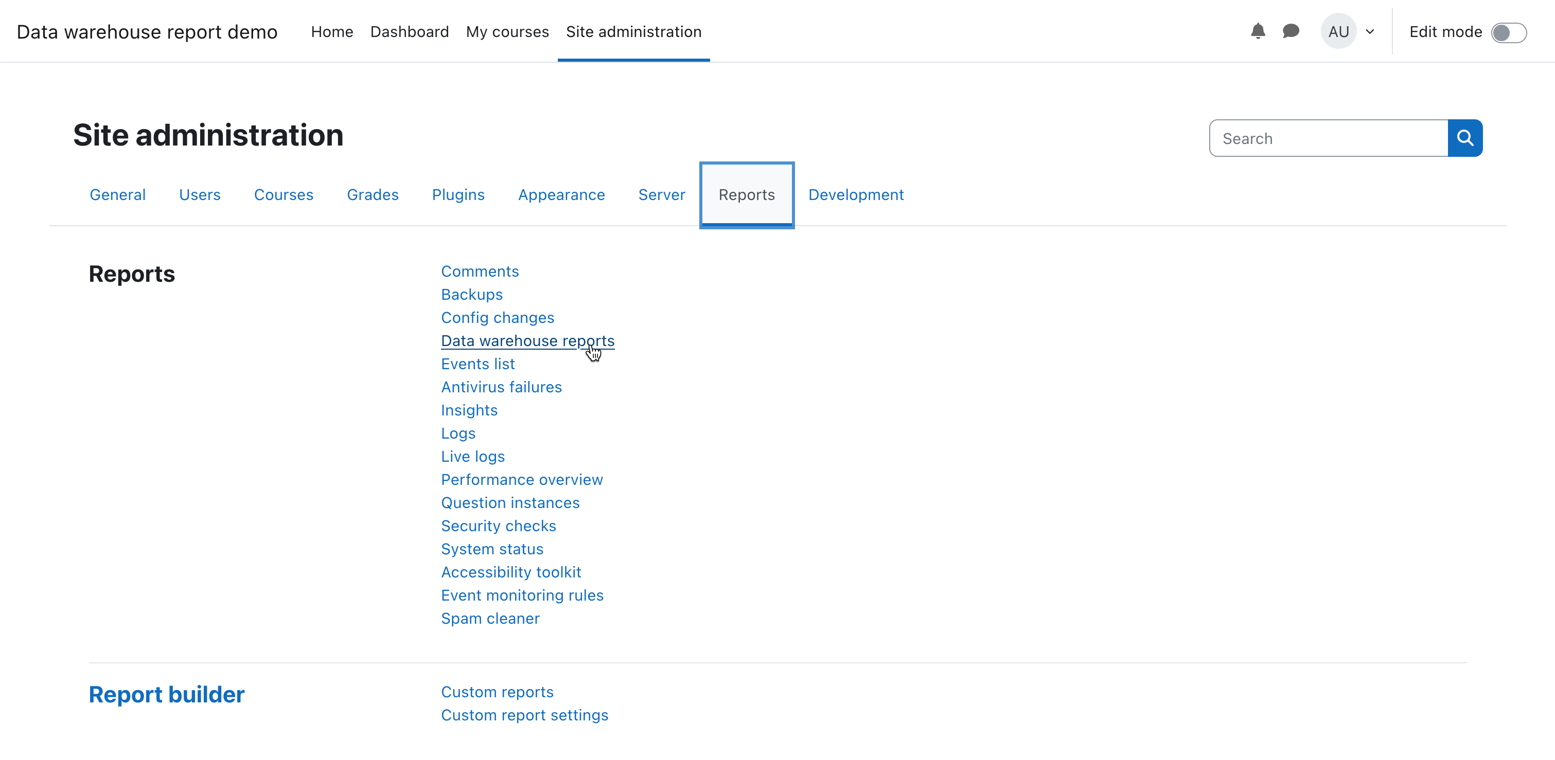 Site administration > Reports