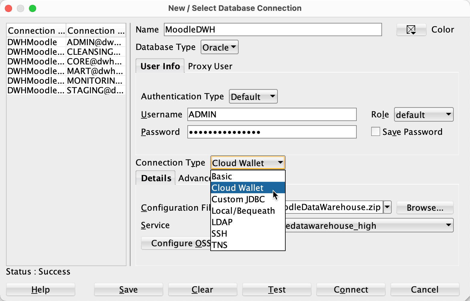 SQLDeveloper connect Cloud Wallet