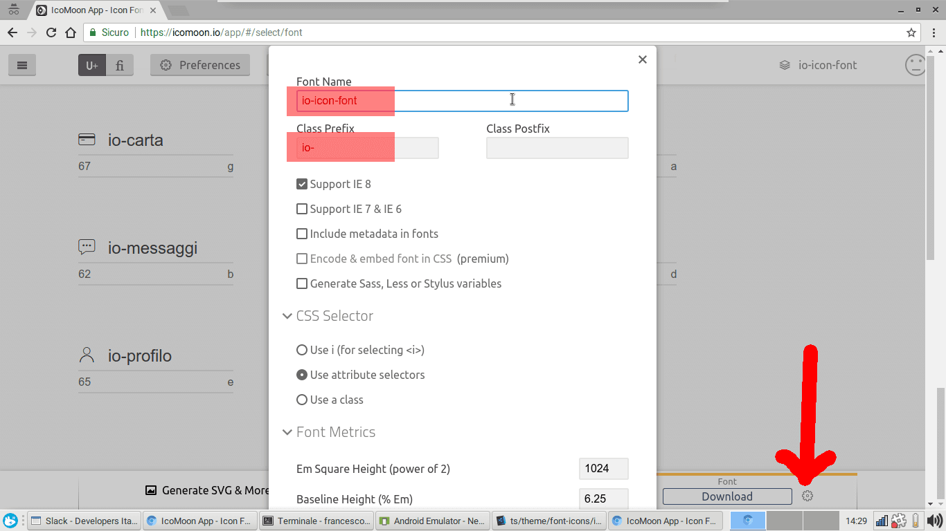 IcoMoon Export Settings