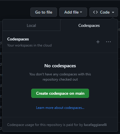 Create a new Codespace