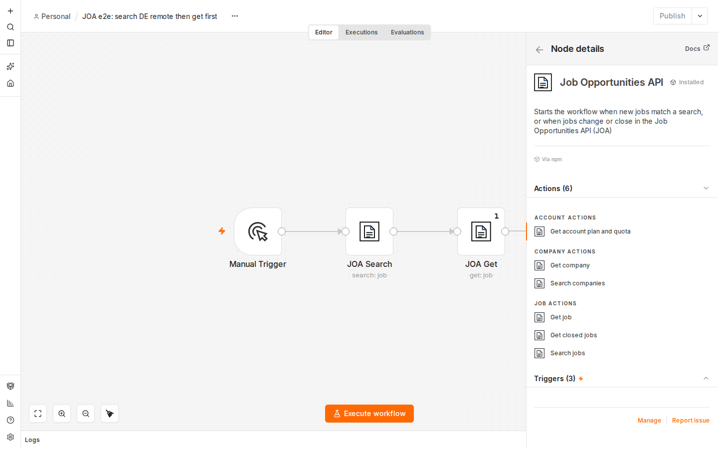 Node actions in the nodes panel