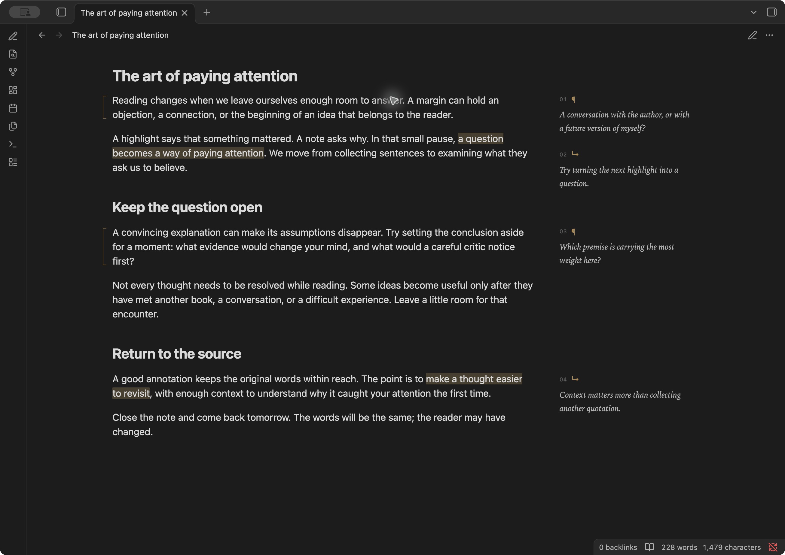 The same annotations in standard Reading view