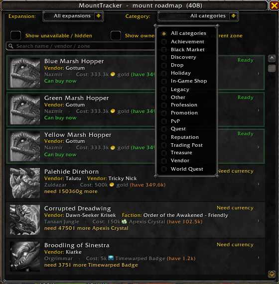 Category filter