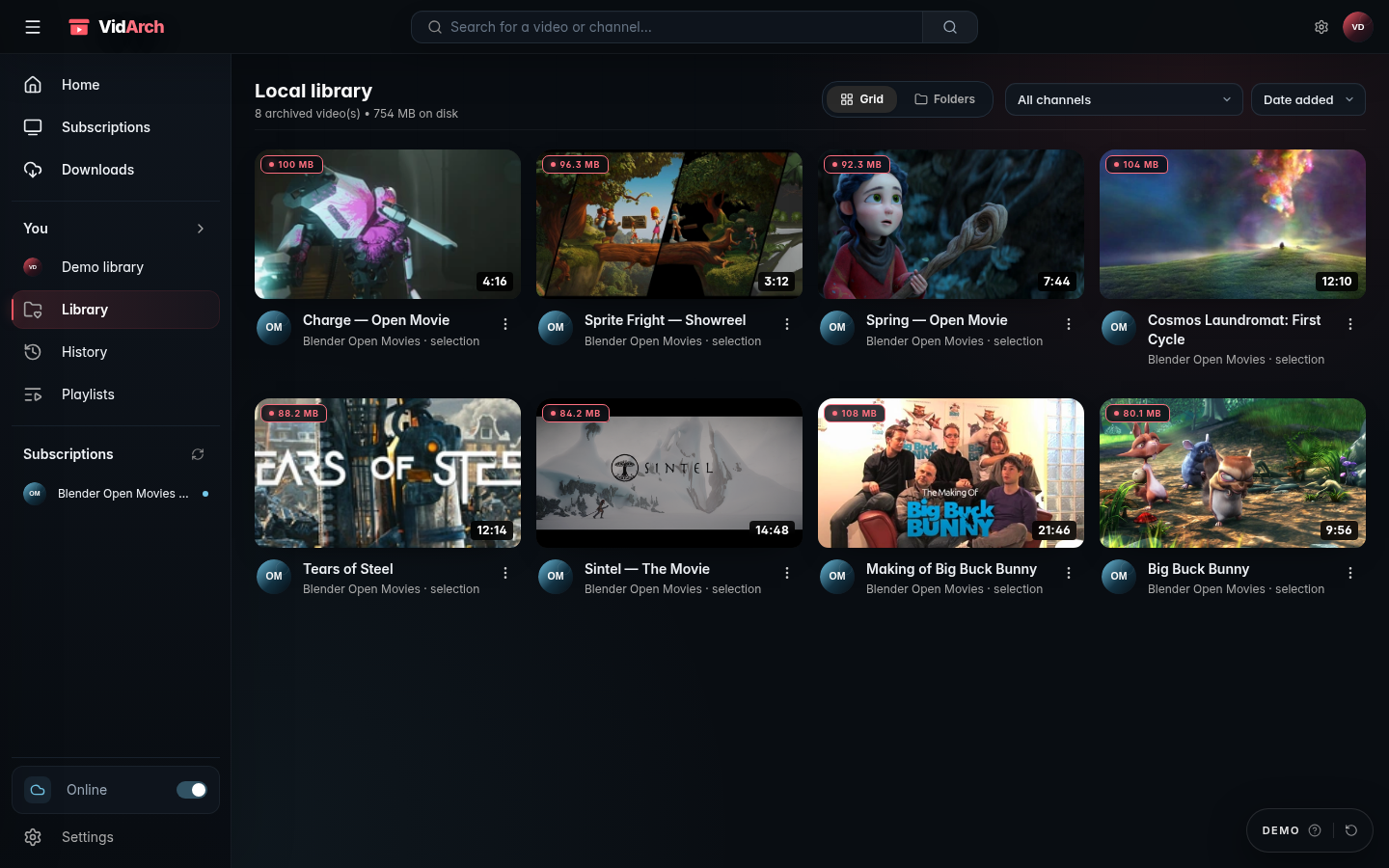 VidArch permanent local video library