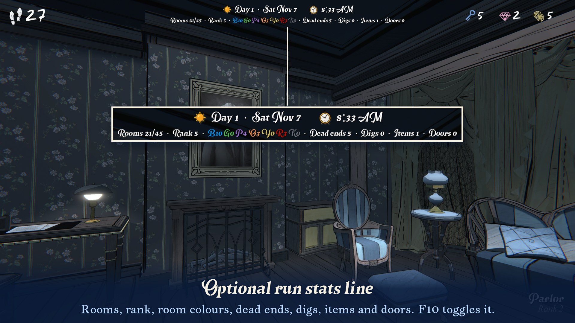 The optional run stats line under the clock