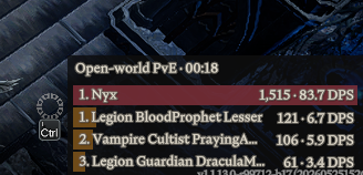 Compact CombatMeter HUD showing player and enemy damage and DPS