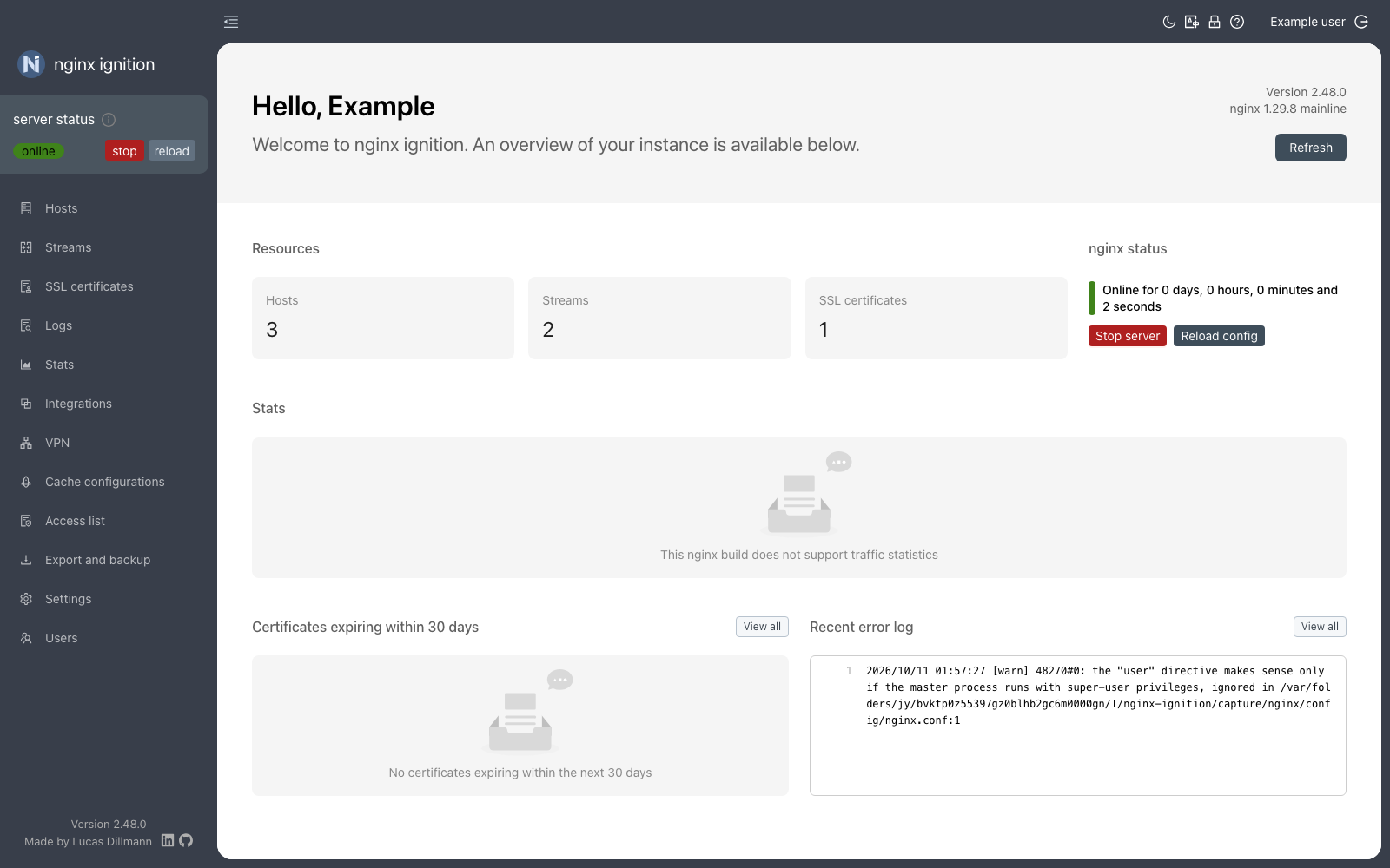 nginx ignition dashboard