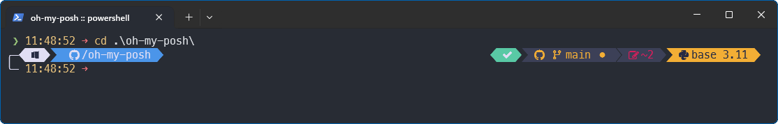 Lucaslrodri Oh My Posh Theme running on Windows (PowerShell)