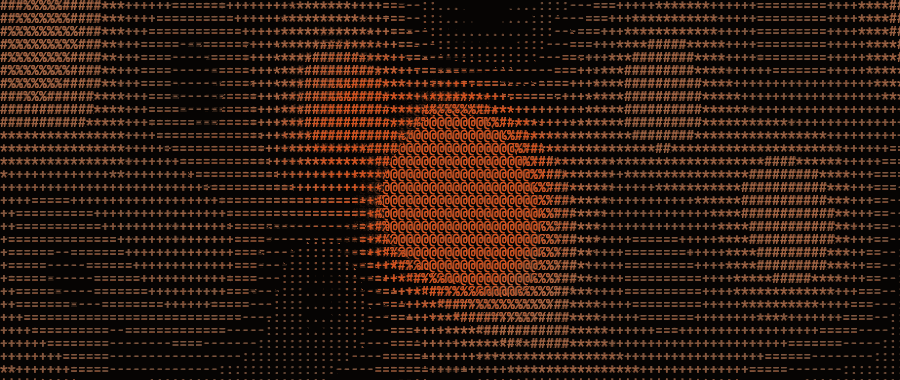 A field of ASCII characters rippling around a moving cursor
