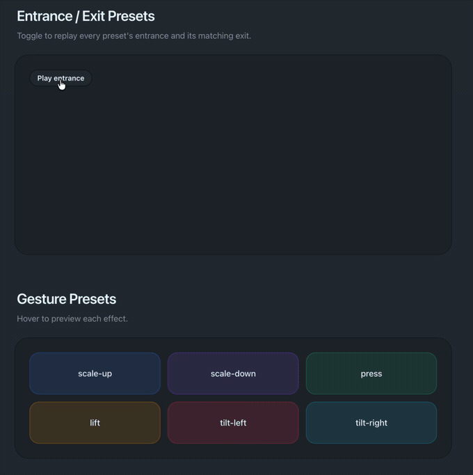 LiveAnimate — entrance, exit & hover