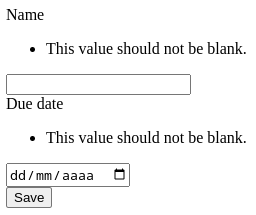 formulário com mensagens de erro
