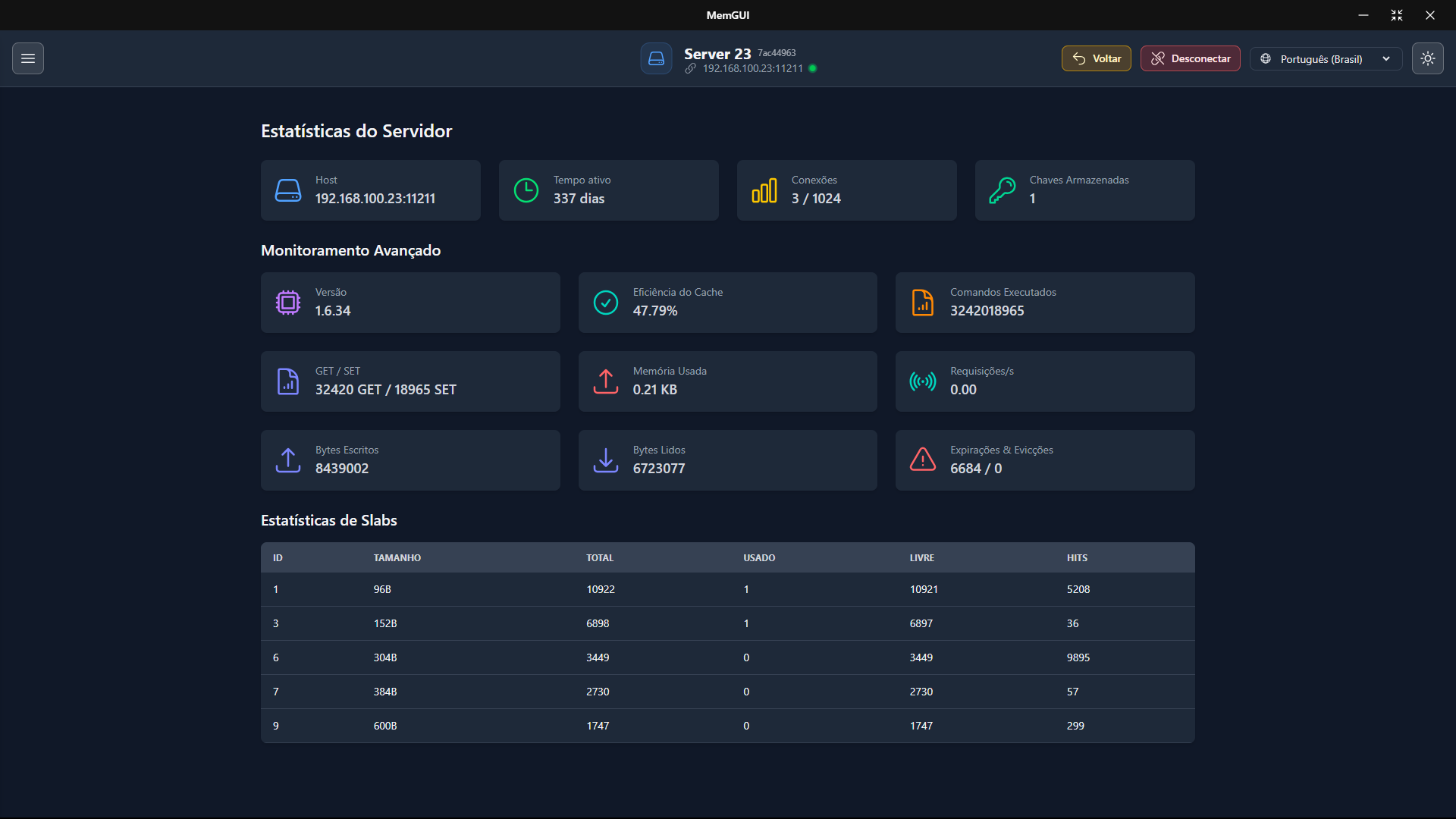 MemGUI Screenshot - Server Statistics