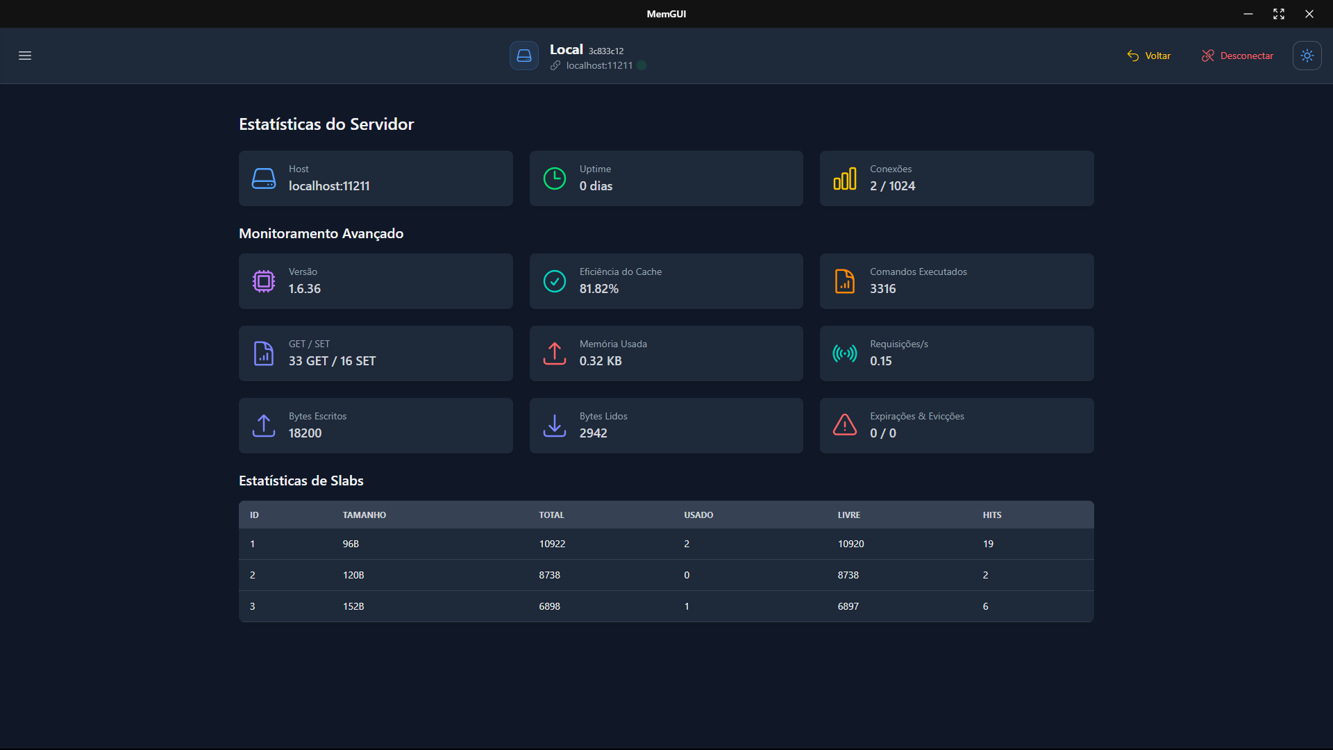 MemGUI Screenshot - Server Statistics